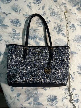 Michael Kors Blue Floral Tote with Gold Charm